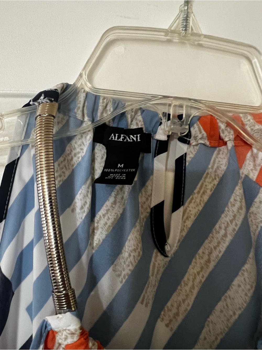 Alfani Sleeveless Striped Top in Light Blue, White & Coral